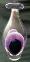 Beautiful Art Glass Purple &amp; Clear 7.5&quot; Bud Vase Signed Cray &#39;03 Black Center - £46.00 GBP