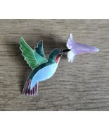 Vintage Sterling Silver Cloisonne Enamel Hummingbird w/Flower Pin Brooch - $29.69
