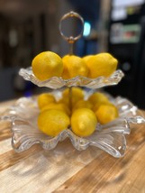 Vintage Mikasa 2 Tier Tulip Glass Serving Appetizer Donut Candy Fruit Snack Tray - £29.56 GBP