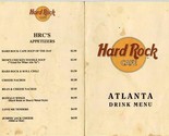  Hard Rock Café Atlanta Drink &amp; Appetizers Menu 1990&#39;s Georgia - £14.19 GBP