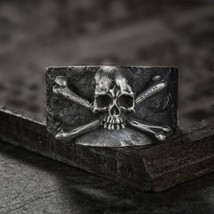 Pirate Symbol Ring Stainless Steel Skull Bone Viking Punk Biker Silver Color Men - £8.35 GBP