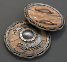 24 Inch Shield Dragon Face Viking Medieval Warrior Wooden Viking Round Shield - £98.86 GBP