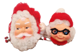 VTG Christmas Santa &amp; Mrs Claus Magnets Faces Chenille pipe cleaner Handmade - £13.88 GBP