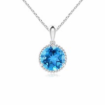 ANGARA Rope-Framed Claw-Set Swiss Blue Topaz Solitaire Pendant in 14K Solid Gold - £430.85 GBP