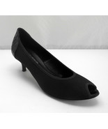 Donald J Pliner Black Fabric Peep Toe Embossed Leather Kitten Heel-Women... - £24.62 GBP