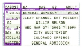 Nelson Willie Concerto Ticket Stub Marzo 27 2002 Colorado Molle Colorado - £32.55 GBP
