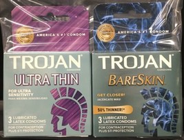 2 Pack Trojan Ultra Thin Ultra For Ultra Sensitivity &amp; Bareskin Get Closer NEW - $9.50