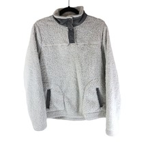 Eddie Bauer Womens Fleece Pullover 1/4 Snap Button Pockets Fuzzy Gray M - $14.49