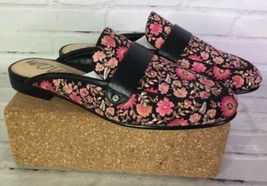 Sam Edelman Perri Womens 6 Black Pink Floral Leather Loafers Flats Mules Shoes - £70.77 GBP