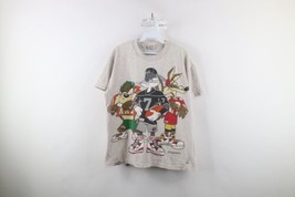 Vintage 90s Looney Tunes Mens Large Distressed Hip Hop Football T-Shirt Gray USA - £46.50 GBP