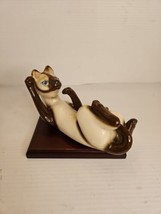Vintage Seal Point Siamese  Ceramic  Cat Rhinestone Blue Eyes - $18.69