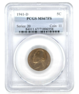 1941-D 5C Jefferson Nickel Graded by PCGS as MS67FS Full Steps Uncirculated - $3,869.27 MXN