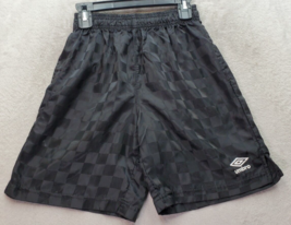 Umbro Shorts Boy Size 8/10 Black Checked Dark Wash Elastic Waist Logo Dr... - $13.95