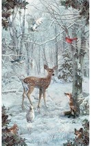 26&quot; X 44&quot; Panel Winter Tales Deer Wildlife Scenic Cotton Fabric Panel D501.88 - $11.52