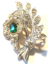 BEAUTIFUL! Vintage Costume Jewelry Pin Silver and Green Stone - $8.87