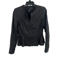 Aqua Black Leather Jacket Peplum Waist Size Medium  - £74.82 GBP