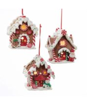 Kurt Adler Set Of 3 Claydough B/O Led Gingerbread House Xmas Ornaments D2881 - £30.72 GBP