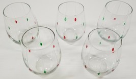 I) Set of 5 Glass Paint Accent Tumblers Red Green Christmas Holiday Barware 4.5&quot; - £11.73 GBP