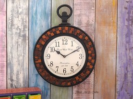 Wooden Hand Crafted Two Tone  Wall Clock Handcrafted Decor Living Room C... - $163.35