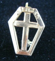 Vintage 10k Yellow Gold Coffin Cross Lapel Tie Tack Pin Wscs 2.0Grams - £99.91 GBP