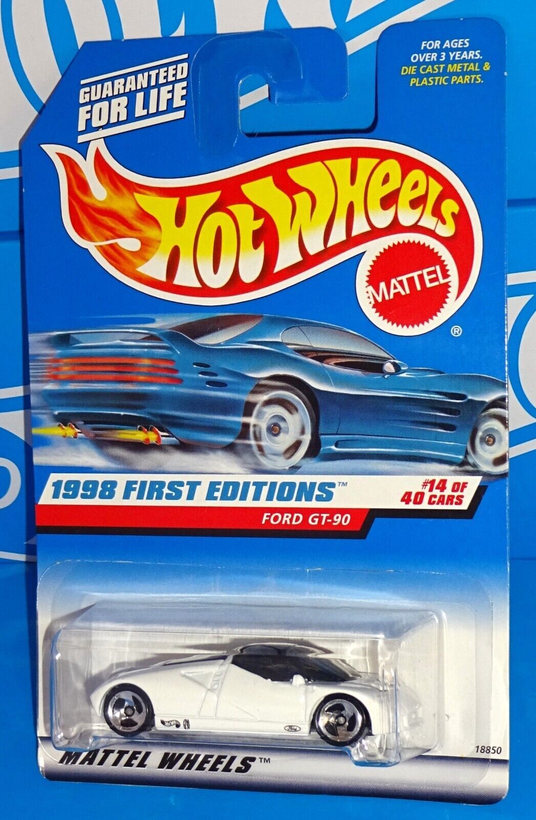 Primary image for Hot Wheels 1998 First Editions #668 Ford GT-90 White w/ 3SPs Malaysia Base
