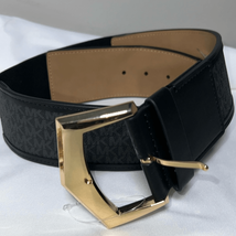 Michael Kors Signature Women’s Wide Elastic Vegan Leather Black Belt Size M NEW - £18.30 GBP