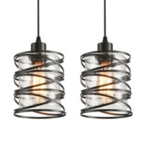 2 Pack Black Spiral Cage Pendant Lights With Clear Glass Shade, Suitable For Kit - £59.14 GBP
