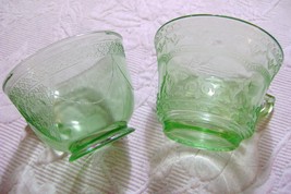 Green Depression Glass Georgian &quot;Lovebirds&quot; &amp; Patrician Cups - £9.55 GBP