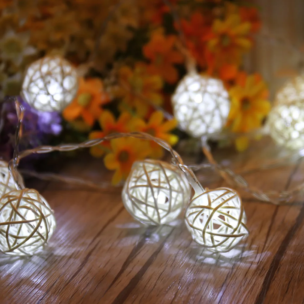 2.2m Rattan Balls LED String Gar Lamp Fairy Light Holiday Christmas Lamp Lanyard - £125.71 GBP