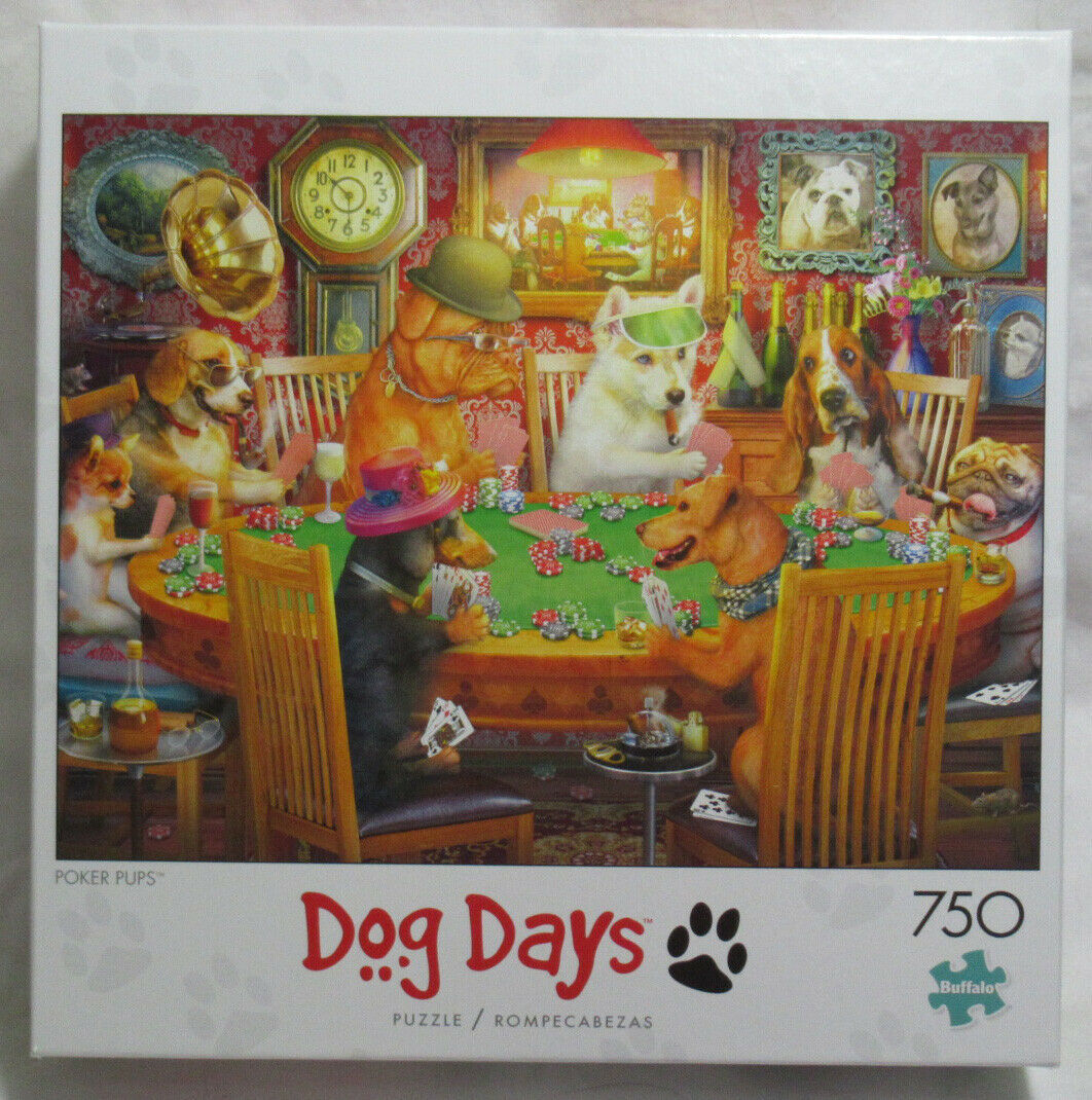 Buffalo 750 Piece Puzzle Dog Days POKER PUPS Beagle Coon Hound Lab Bulldog Cards - $35.49