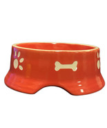 RED and WHITE Dog Bowl Food Water Stoneware Dish White Carved in Bones a... - £19.42 GBP