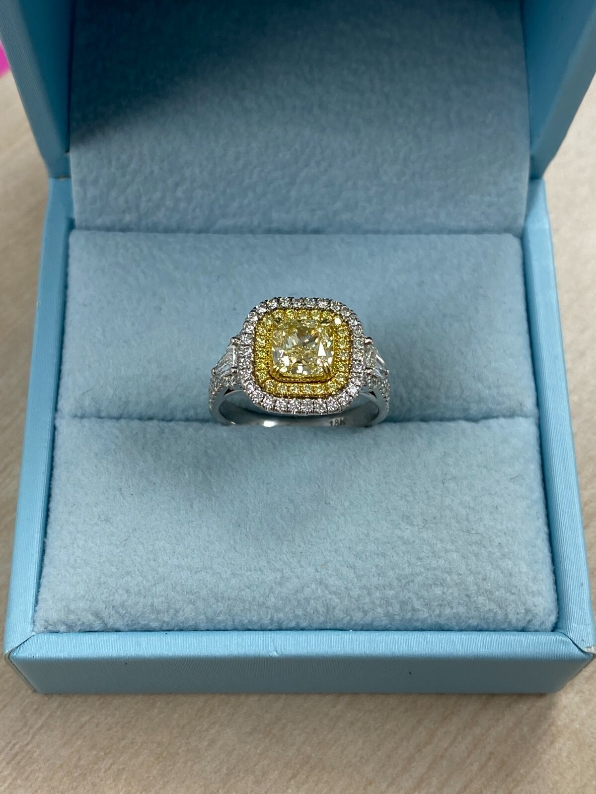 GIA Certified 2.43 TCW Cushion Light Yellow Diamond Engagement Ring 18K Gold Item image 11