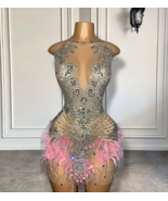Rhinestones Prom Dresses 2024 Mini Length Diamonds Feather Formal Occasion Dress - $268.00