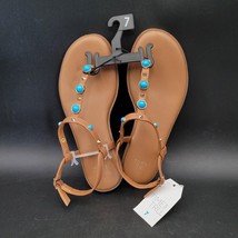 New w/Tags Time and Tru Women&#39;s Jeweled T-Strap Brown Flat Sandal Free S... - $19.79