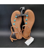New w/Tags Time and Tru Women&#39;s Jeweled T-Strap Brown Flat Sandal Free S... - $19.79