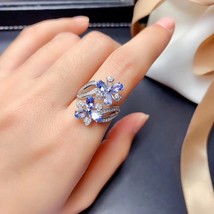 Natural Tanzanite Ring, S925 Silver White Gold Ring, Luxury Jewelry Lady Proposa - £57.16 GBP