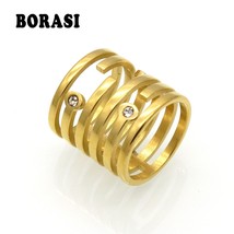 Punk Rings Wholesale Gold Color Geometric 6 Round Wire Ring For Women CZ rhinest - £7.47 GBP