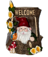 Solar Dwarf Gnome Home Tree Stump Welcome Sign Garden Decor Flowers Bird - $621.06 MXN