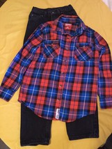 Arizona jeans set Boys Lot of 2 Size 12S jeans red plaid med.shirt western rodeo - £14.15 GBP