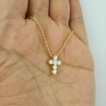 1Ct Round Simulated Diamond 14k Yellow Gold Plated Silver Mini Cross Pendant - £135.25 GBP