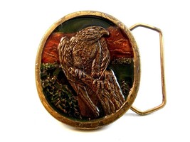 Vintage 1977 Peregrine Falcon Enameled Belt Buckle by Indiana Metal Craft - £27.24 GBP