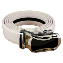 Hombre Piel Blanca One-Belt, Negro &amp; Acero Hebilla, Trinquete Mecanismo Ajustado - £14.02 GBP
