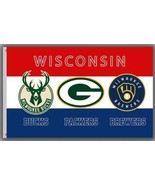 Milwaukee Bucks Brewers Green bay Packers Flag 90x150cm 3x5ft Wisconsin ... - $25.23 CAD