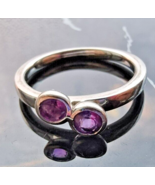 ESTATE 925 STERLING SILVER  TWO ROUND 4 MM.  AMETHYST RING SIZE 9 - €31,21 EUR