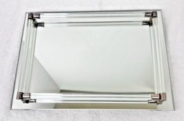 Beautiful Mirror and Glass Rod Vanity Dresser Tray w Silver Metal Tip Ends - $28.22