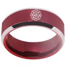 Firefighter Ring Red Color Tungsten Fireman Ring Men&#39;s New Firepolice Wedding En - £27.97 GBP