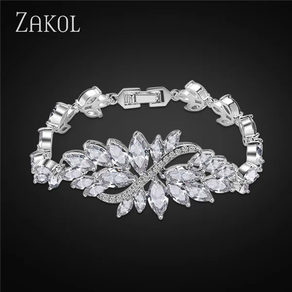 Classic Marquise Leaf Cubic Zircon Multicolor Crystal Bracelets Bangles For wome - $24.06