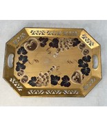 Tole Ware Serving Tray Metal Hand Painted Gold Brown Tan Grapes Rolled Edge - $56.92 CAD
