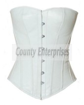 Victorian Full Steel Boned Overbust Bustier Shaper Gothic White Leather ... - $73.98
