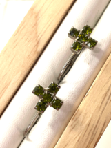 Vintage Tiny Leverback Cross Green Rhinestone Earrings Christian Jewelry - $12.86